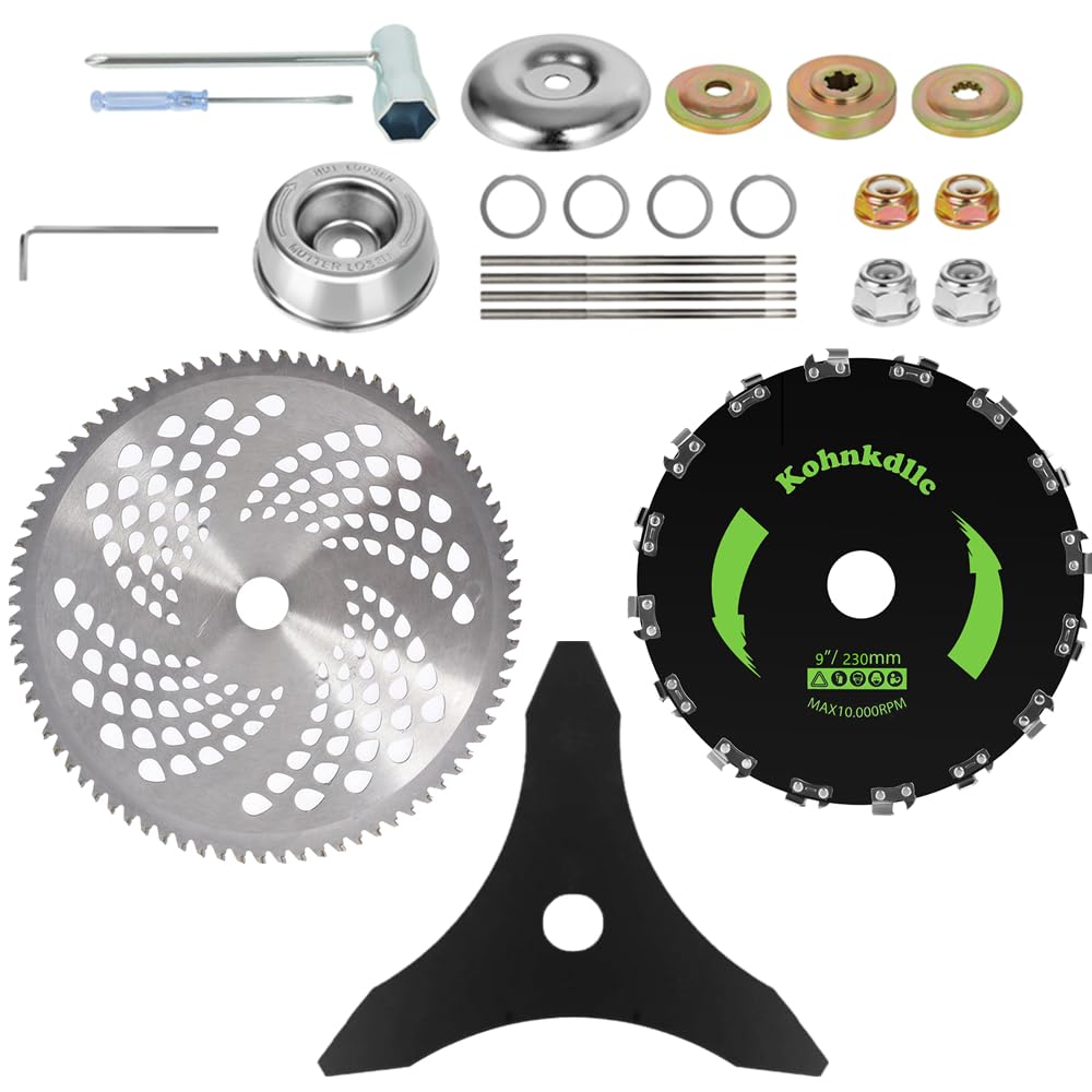 Cuchillas de corte de cepillo de acero al carbono 3T de 10 pulgadas + cortador de cepillo de punta de carburo 80T de 10 pulgadas + kit de cuchillas de dientes de motosierra de 9 x 20 dientes