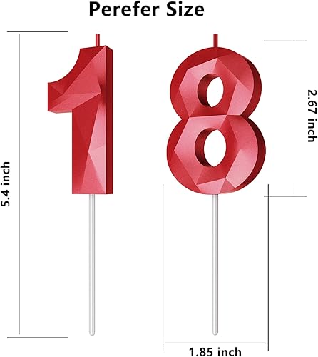 Miniatura 252 de Velas de cumpleaños con número (4 velas rojas) 3D con forma de diamante número Happy Birthday Cake Velas para fiesta de cumpleaños, boda, decoración