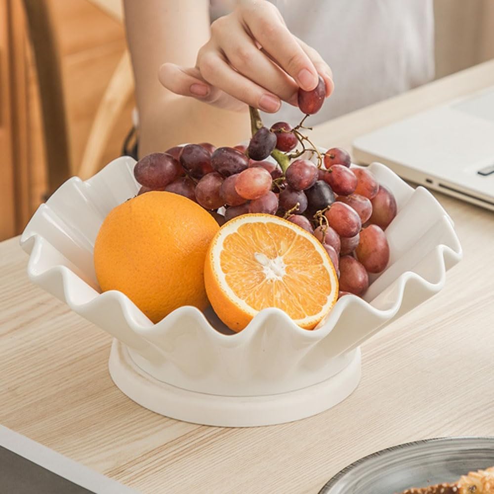 Portafrutta in Cristallo Decorativo Ciotola for Frutta in Ceramica scolabile, Base Rimovibile, Grande capacità, Facile da Pulire, Cucina, Soggiorno