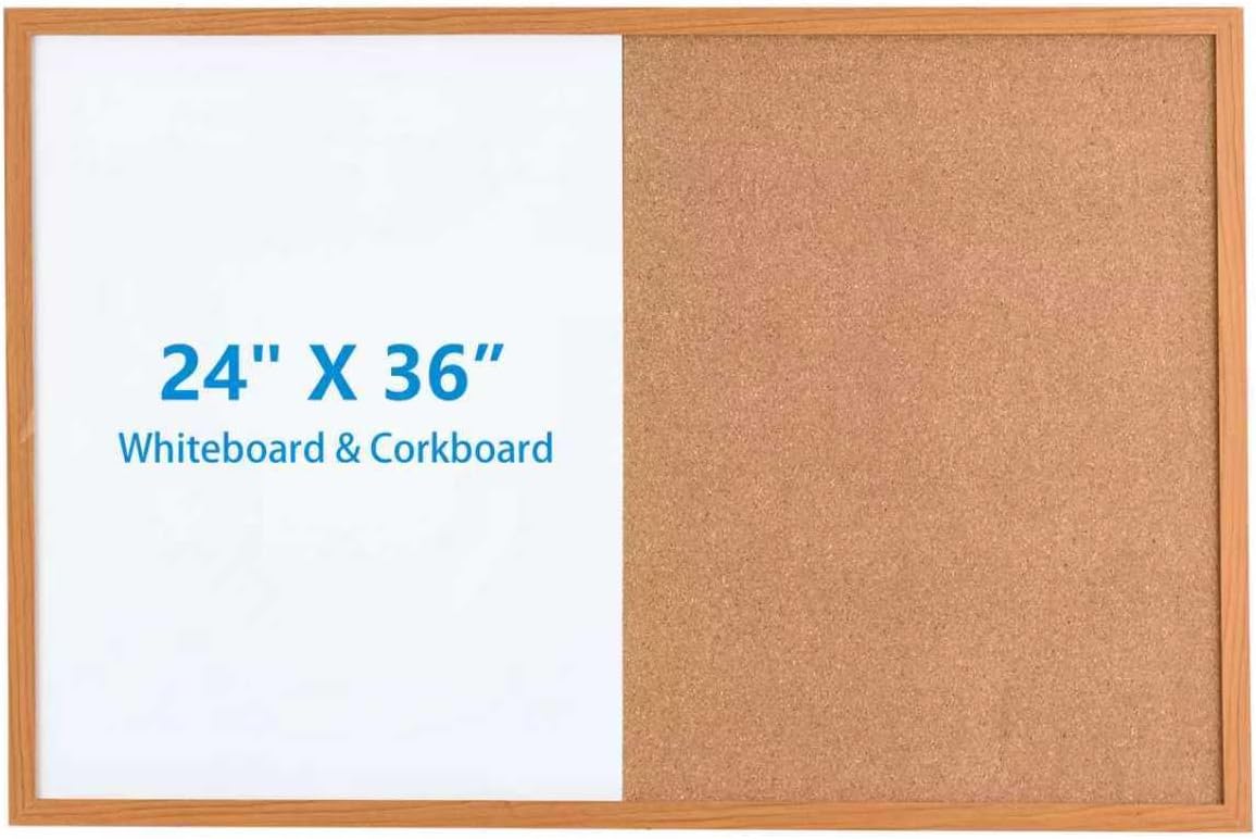 Combination Writeboard 36"x 24" Magnetic Whiteboard & Cork Board Dry Erase Board Bulletin Board Wall Mounted Wood Frame