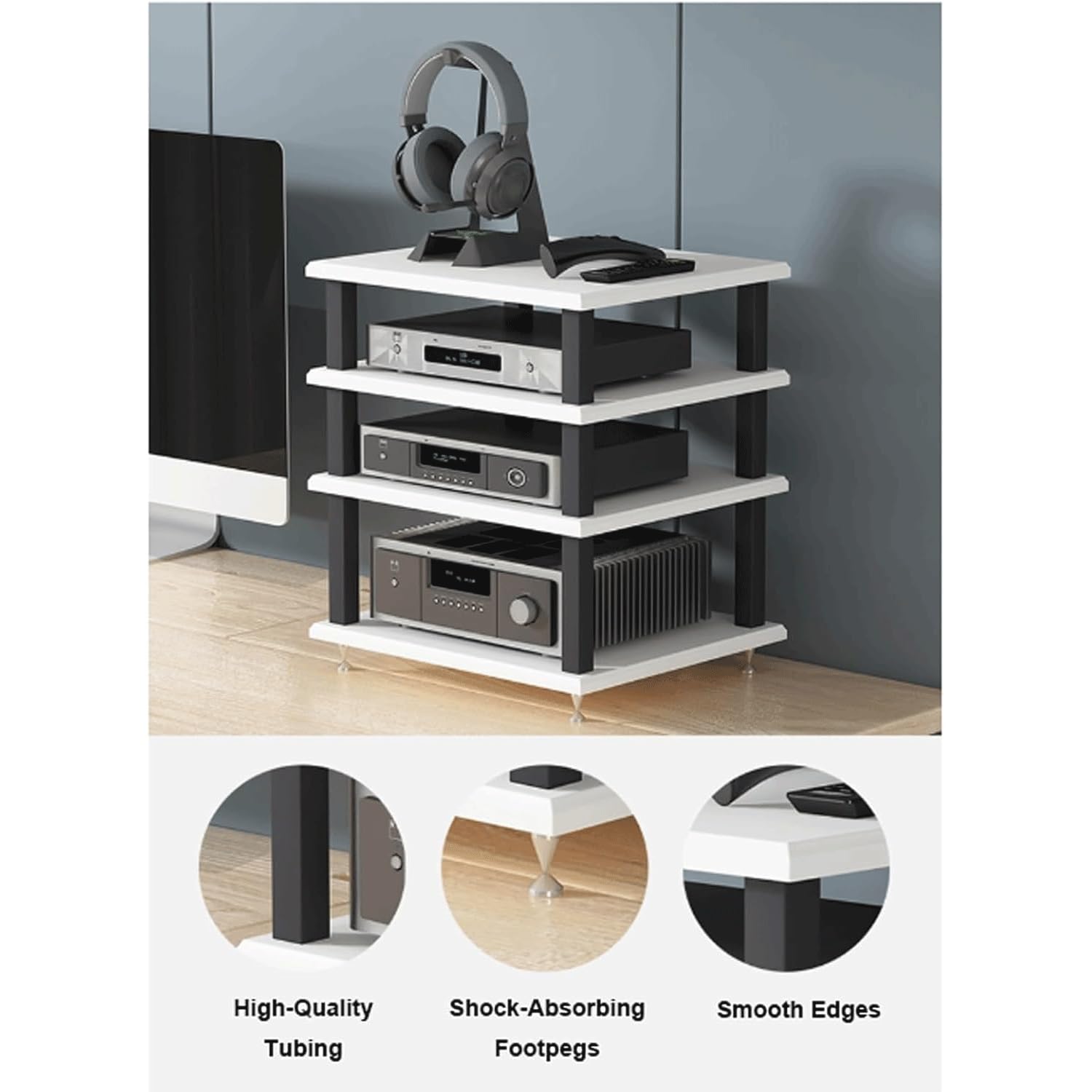Étagère HiFi à 2 étages en bois résistant aux chocs pour matériel audio et home cinéma Solution de rangement élégante pour les amateurs de musique