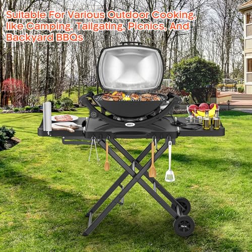 Image of Grill Stand for Ninja Woodfire OG701, OG850, OG951, Portable Foldable Grill Table with Wheels & Side Shelf, 51 inch Large Space BBQ Table for Weber, Blackstone Griddle, Ooni Pizza Oven Accessories