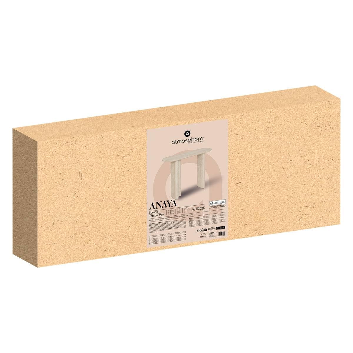 Atmosphera - Console Anaya – Meuble d’Entrée Design Moderne – Plateau Ovale Effet Travertin – Bois Beige avec Finition Mate – 110x35cm