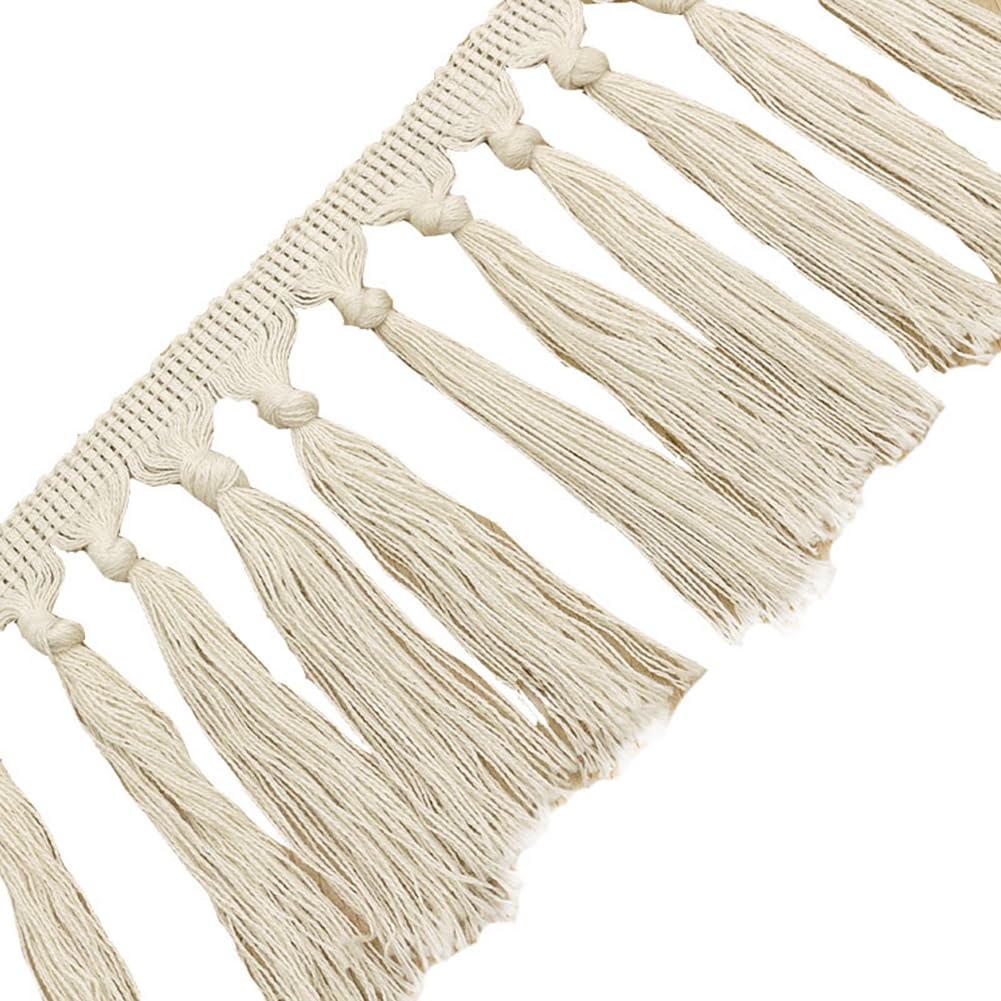 Rockreyoa 11 cm Cotton Tassel Lace Ribbon Fringe Trim for DIY Costumes Clothing Curtain Sewing Craft Accessories Tablecloth Home Accessories Wedding Decoration Beige 5 Yards