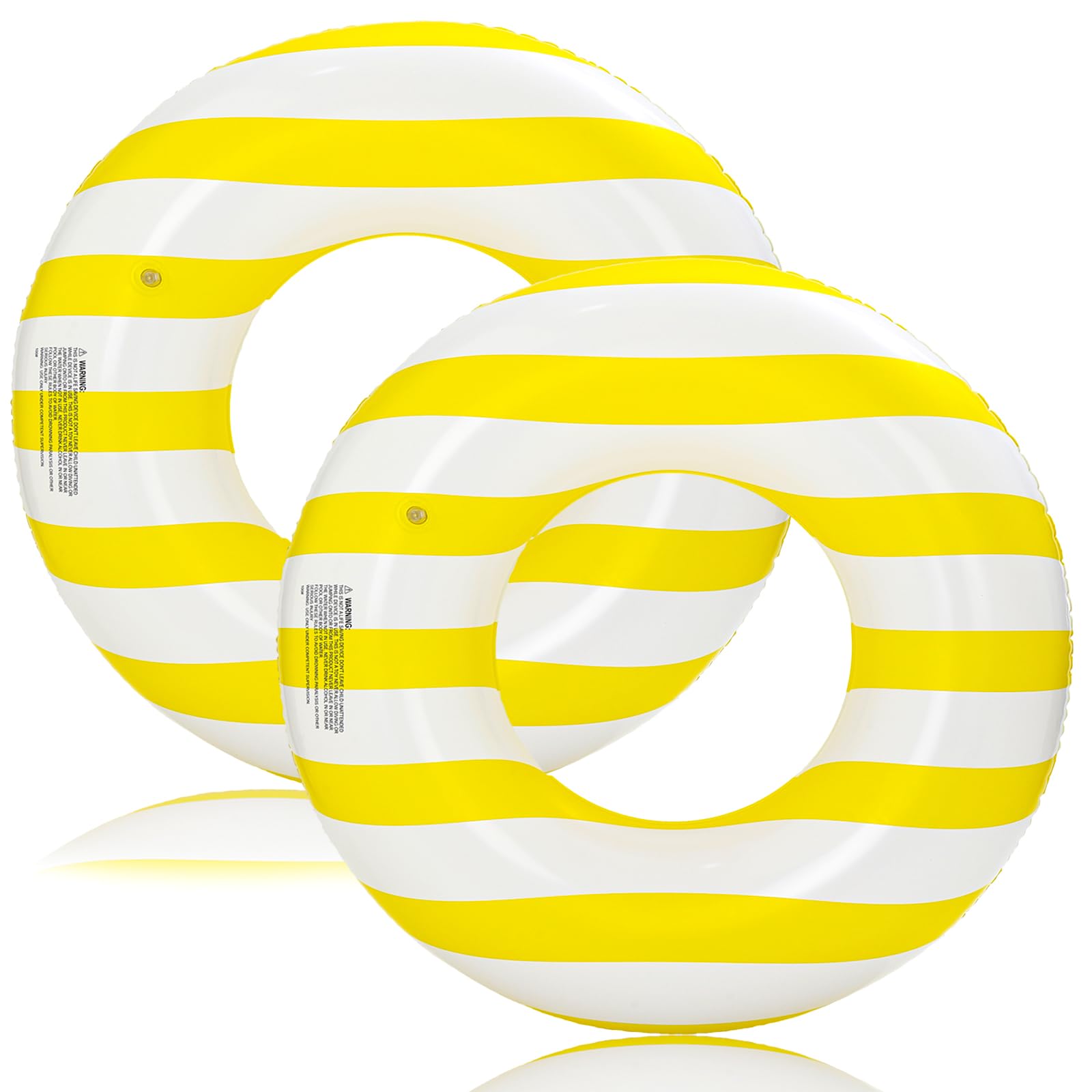 Photo 1 of 2 Pack Large Inflatable Pool Float for Adults 36 Inch Classic Striped Swim Rings Swimming Pool Tubes for Teens Summer Beach Themed Party (Yellow)