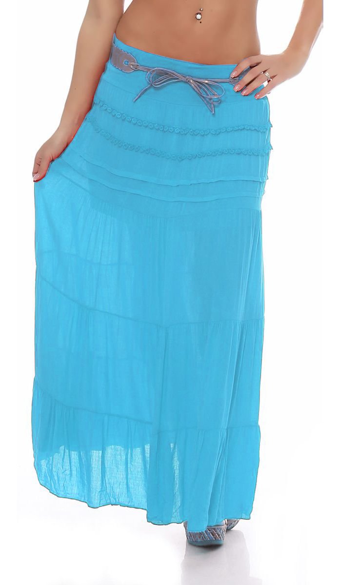 Trendy DivaLadies Cotton Skirt High Waisted Gypsy Maxi Twin Layer Asymmetric Long for Holiday Carnival Festival Ethnic Vintage Lace Mesh Design Size 8-18