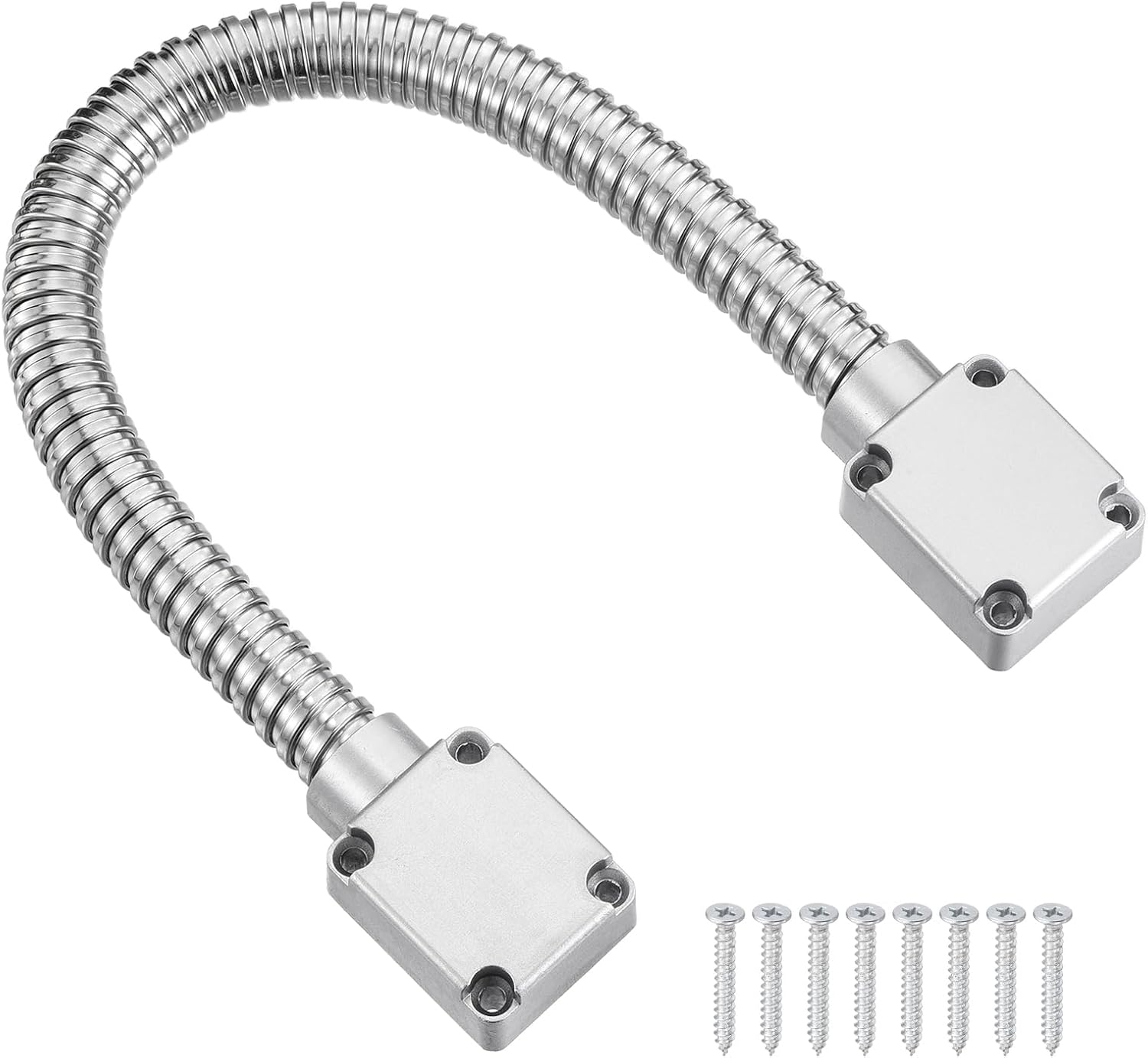PATIKIL Armored Door Loop Wire Protection (16" L 9/16" ID, Silver)(2Pcs), Door Wire Conduit Power Transfer Armored Cable Wire Sleeve Protector with Aluminum End Cap, Suit for - Access System
