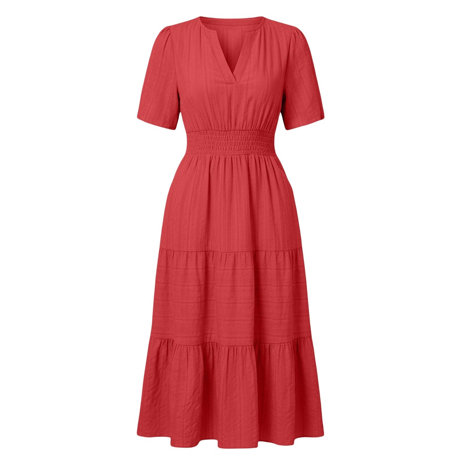 Generisch Elegantes Sommerkleid in großen Größen mit Rüschenausschnitt, Puffärmeln ausgestellten kurzen Ärmeln (RD1, XL)