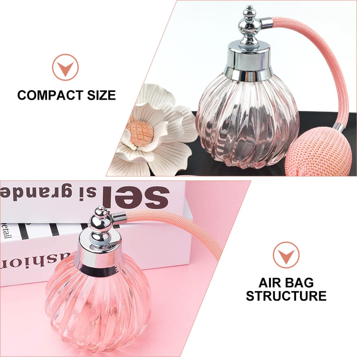 Botella Rosa Pulverizadora de Vidrio Perfume en 90ml Cómodo Atomizador y Fácil de Limpiar para Fragancias y Aceites Esenciales