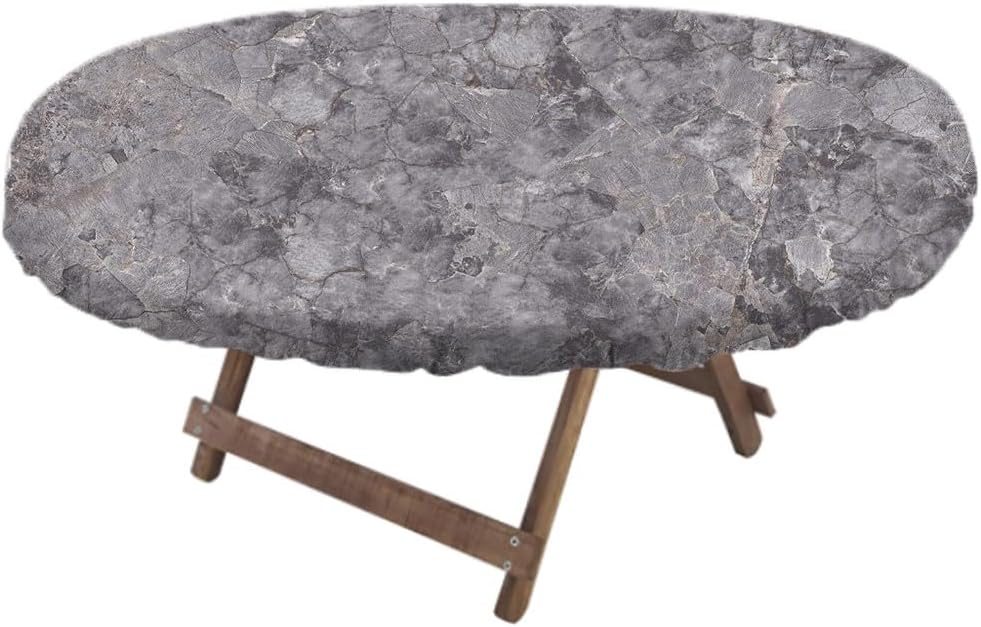 Marble Oval Fitted Tablecloth, Marble Texture Background, for Kitchen Dining, Party, Holiday, Christmas, Buffet, Fits 48" x 72" Table