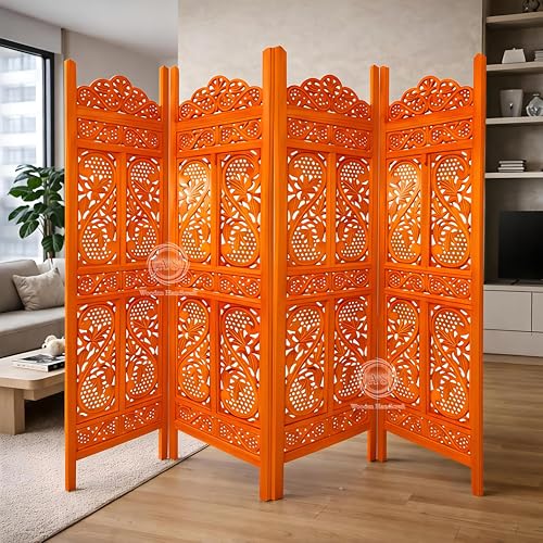 Image of Partition for Living Room,Divider,Partition Wall Divider Screen Separator, Wall Panel Divider for Hall | Bedroom |Office | Puja Room | Restaurant S Design (4-Panel Orange)