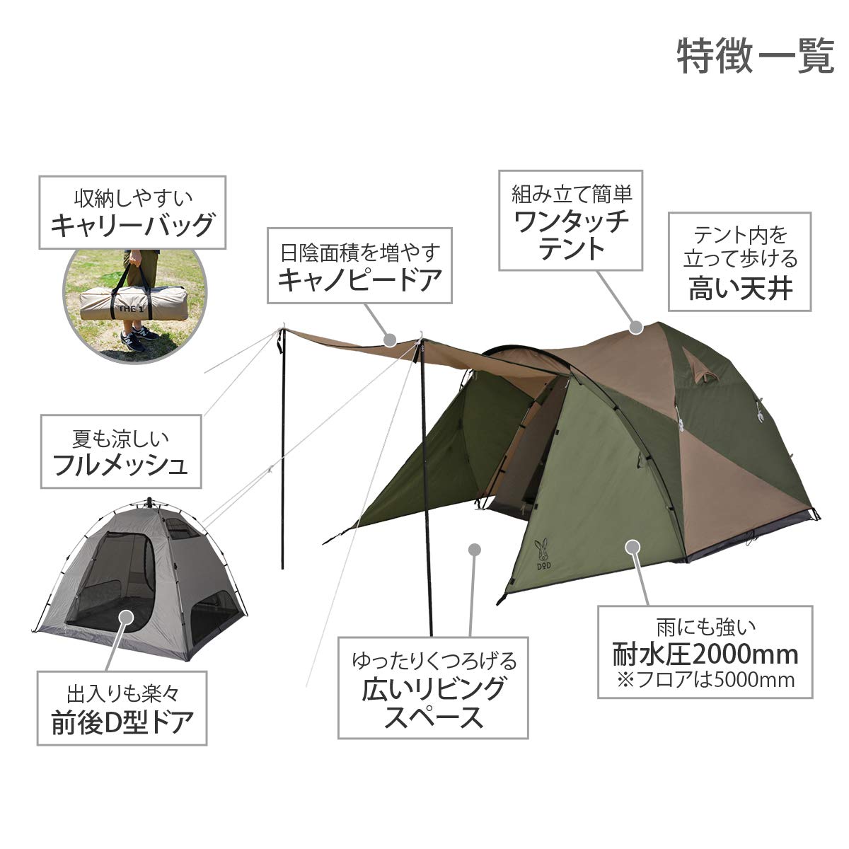 【前方ポール付】DODザワンタッチテントL タンカーキ4〜5名初心者簡単 廃盤品 DOD テント ザ・テント L タン×カーキ : ナチュラム Yahoo