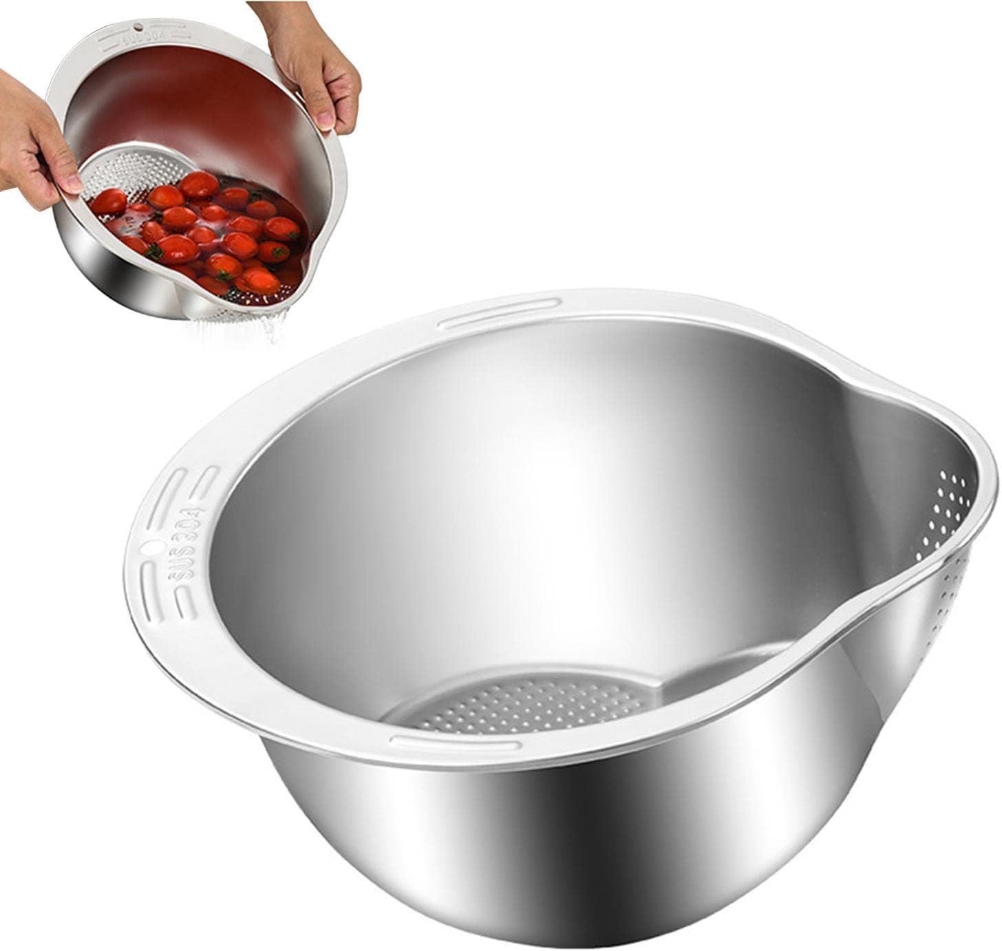 Lavage Riz en Acier Inoxydable - Passoire Étain Alimentaire avec Filtre Maille Fine pour Riz et Légumes - Image détaillée