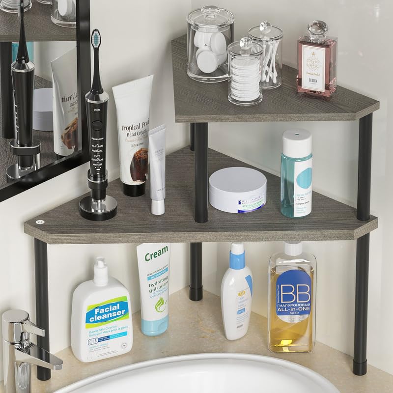 Weenson Bathroom Counter Organizer Over Sink Organizer for Toiletries, Makeup, Kitchen Countertop Organizer Spice Rack for Salt, 2-Tier Corner Counter