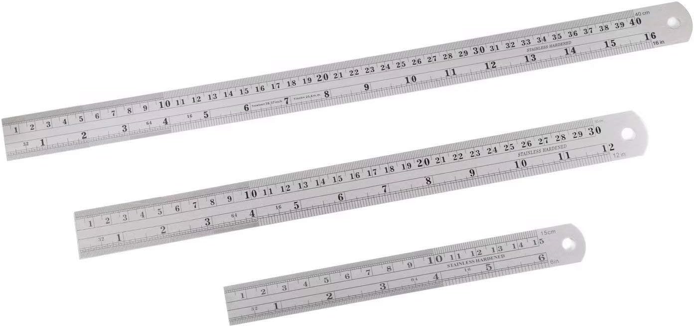 WINSHEA Stainless Steel Ruler Kit with Conversion Table, Metal Ruler Set Including 16 Inch, 12 Inch and 6 Inch Ruler