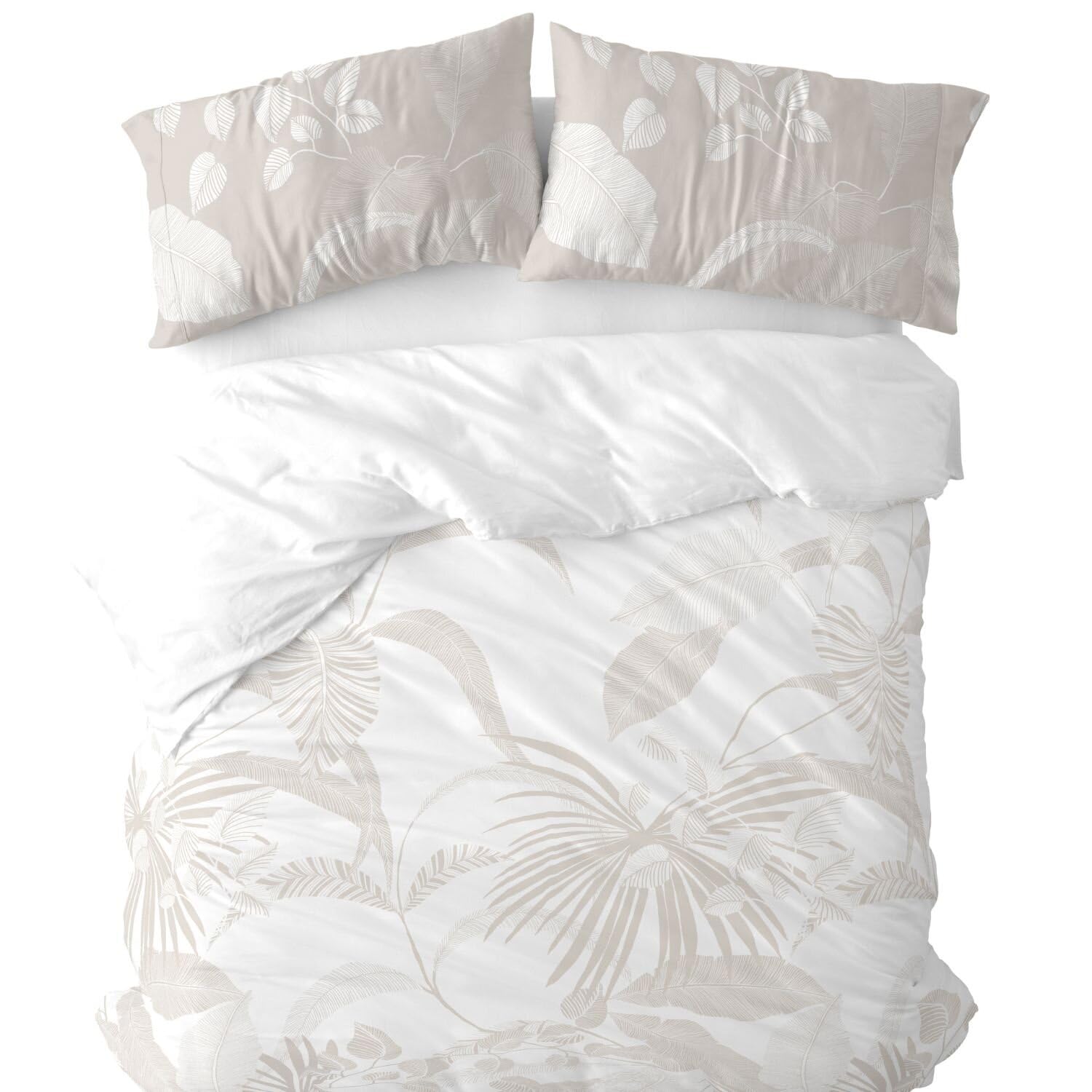 Burrito Blanco | Funda Nórdica Estampada Algodón 200 Hilos Cama 135 Beige | Incluye Bajera y 2 Fundas de Almohada | Cierre de Botones | 100% Algodón | Tacto Suave | Larga Duración | Fácil Planchado