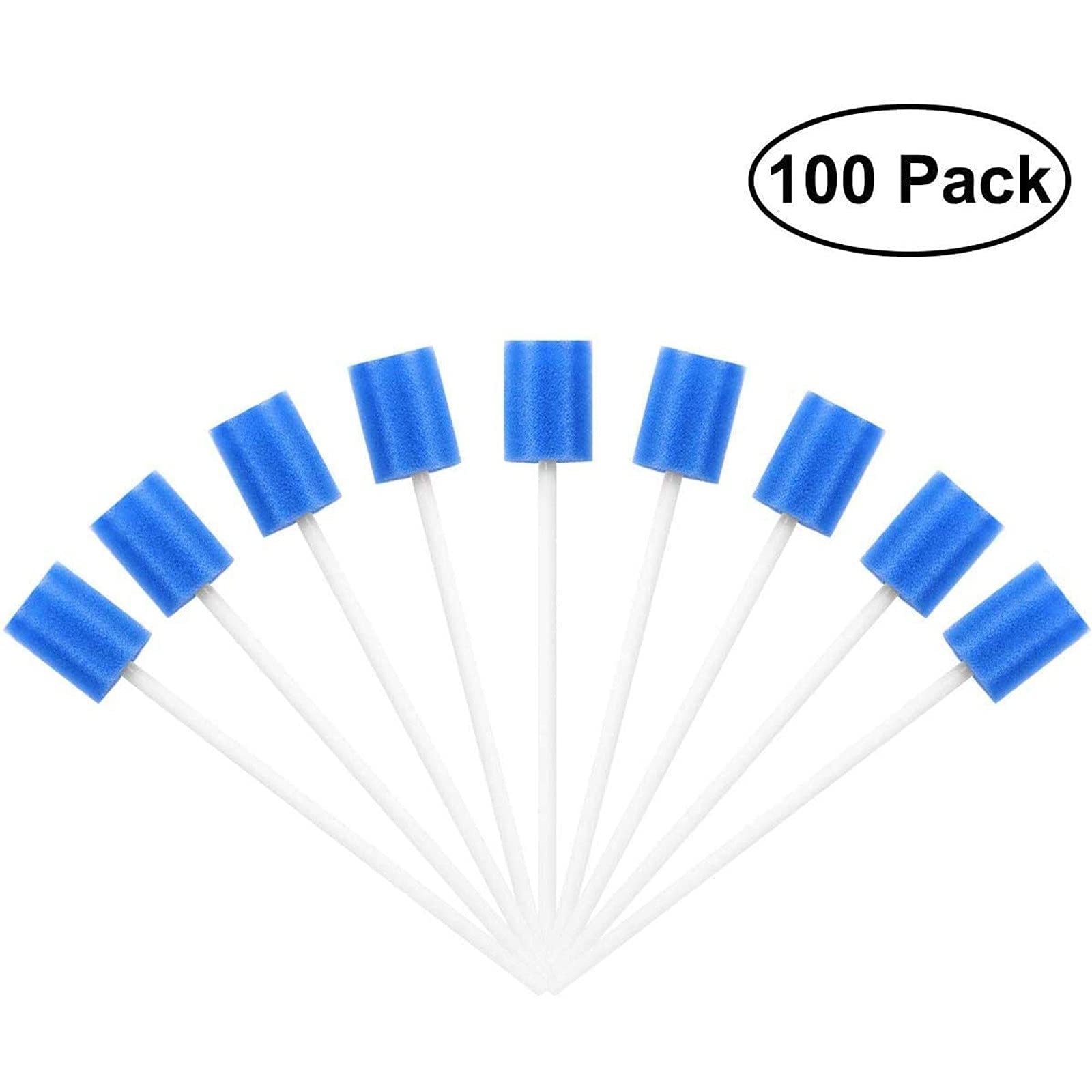 Lot de 100 Bâtonnets de Soins Buccaux Stériles, Bâtonnets Médicaux Jetables en Forme de Pétales, Doux et Confortable Tampons Hygiène Orale pour Enfants, Animaux, Adultes et Âgées, Bleue
