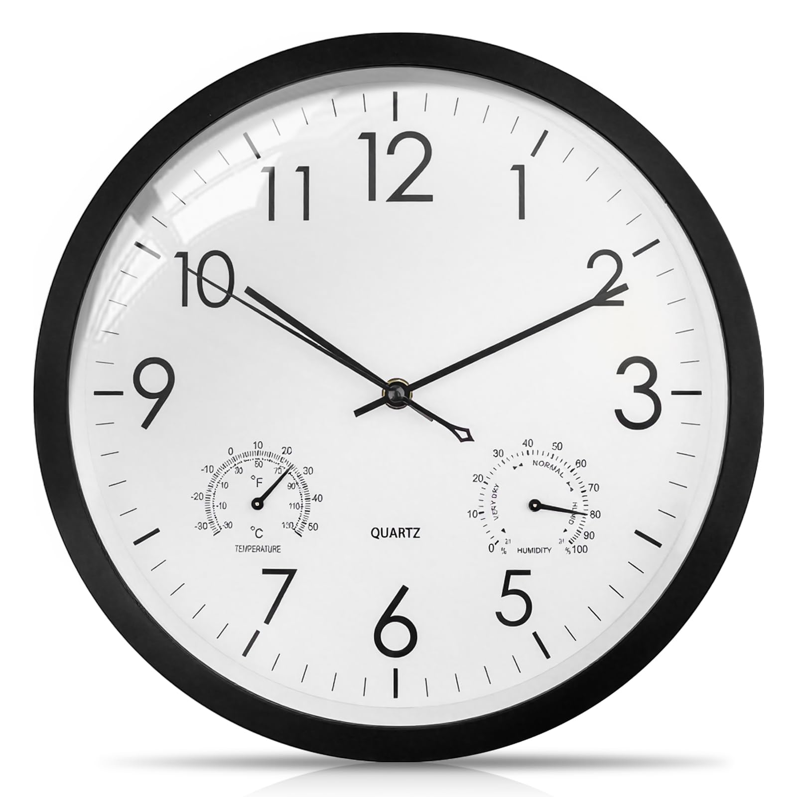 wasserdichte Wanduhr mit Thermometer Hygrometer Geräuschlose Outdoor Wanduhr, Große Analoge Gartenuhr aus Kunststoff 30cm für Badezimmer Garten Küche