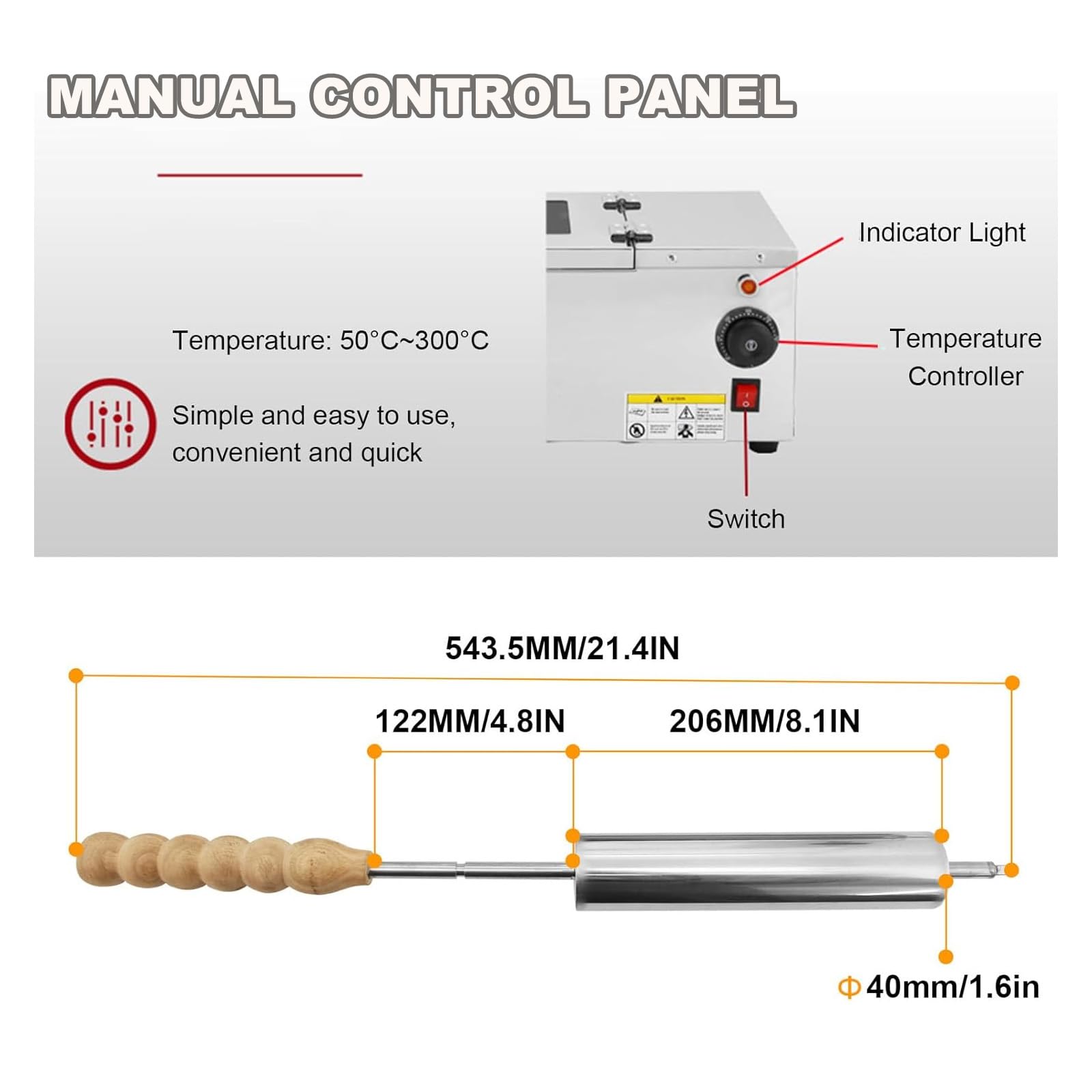 Máquina Eléctrica para Hacer Panecillos Cónicos con Chimenea, Horno Eléctrico Comercial para Pasteles con Chimenea Y 2 Rodillos, Máquina para Hacer Helados Húngaros En Cono, para Restaurantes,