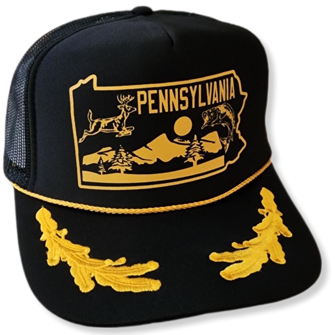 Pennsylvania State Deer Mesh Snapback Trucker Hat Cap Pa Gold Leaf Captains