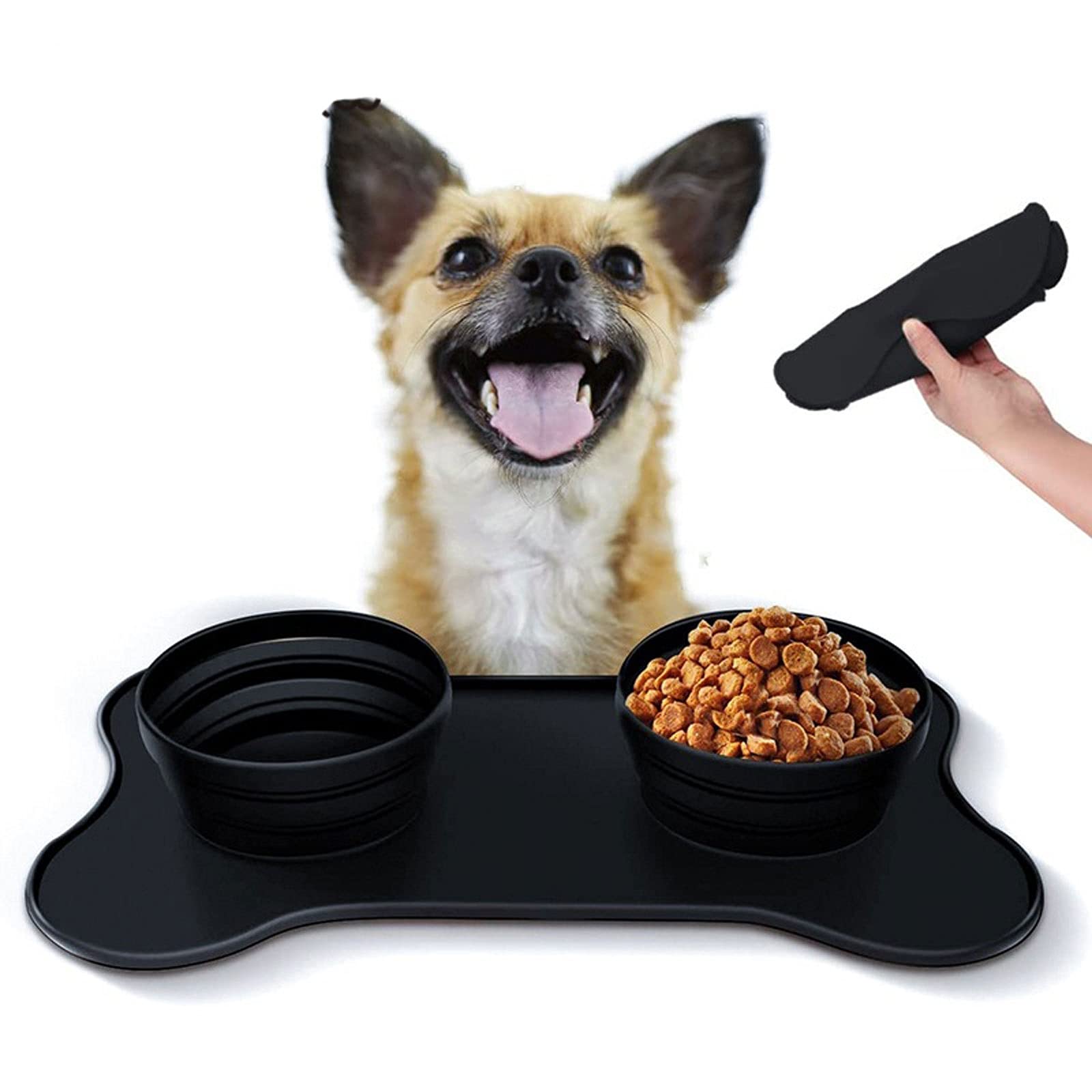 RTHGTFGW Comedero Perro Tazón de Perro portátil Double Silicone Plegable Sin derrame No Skid Travel Pet Feeder Food Water Puppy Puppy Feeding