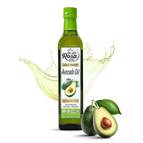 De La Rosa Aceite de aguacate 100% puro, Kosher para Pascua, vegano, sin OMG y sin gluten, ideal para cocinar con alto punto de humo, primer aceite