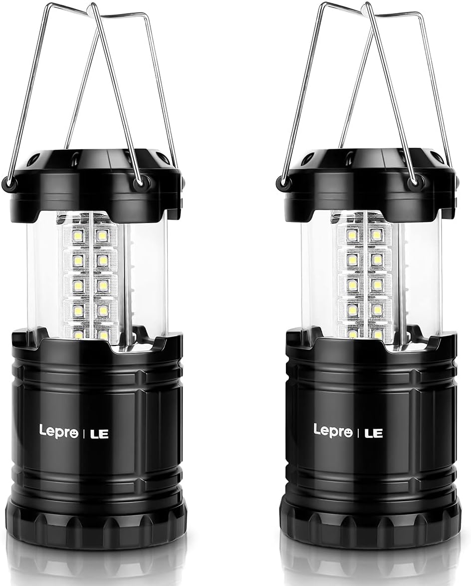 Lepro LED Camping Lanterns Battery Powered, Collapsible, IPX4 Water Resistant, Outdoor Portable Lights for Emergency, Hurricane, Storms and Outages Lepro LED Camping Lanterns Battery Powered, Collapsible, IPX4 Water Resistant, Outdoor Portable Lights for Emergency, Hurricane, Storms and Outages