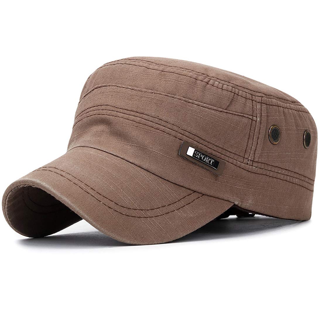 Yixda Men‘s Washed Cotton Military Hat Adjustable Cadet Army Caps (Brown)