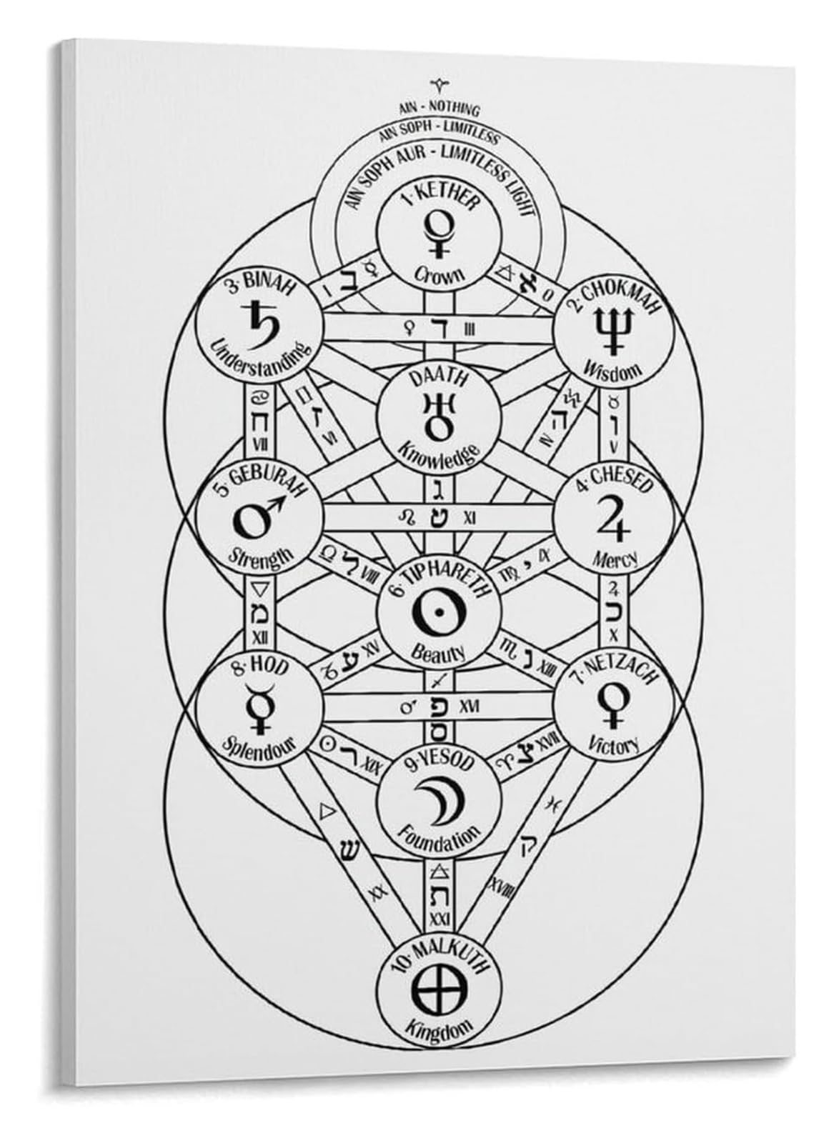 UYCUODLUY Esoteric Wall-Art Framed Canvas Print Kabbalistic Tree of Life Spiritual Symbol for Occult Decor Witchy Aesthetic Home(Framed,16x24inch(40x60cm))