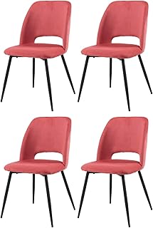 Meubletmoi – Juego de 4 sillas de tela de terciopelo acanalado rosa y rojo con patas de metal negro – Diseño vintage – Casimir