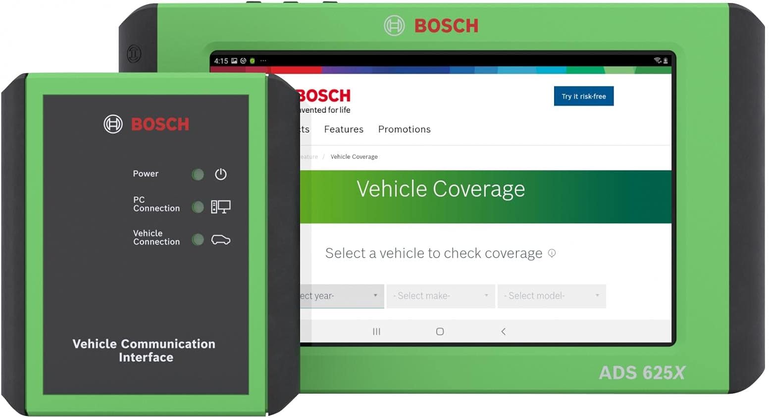 Bosch 3975 ADS 625x Next Generation Diagnostic Scan Tool with 10” High-Res Display, Full ADAS Capability, Wireless VCI, Multipurpose Docking Station, and Much More