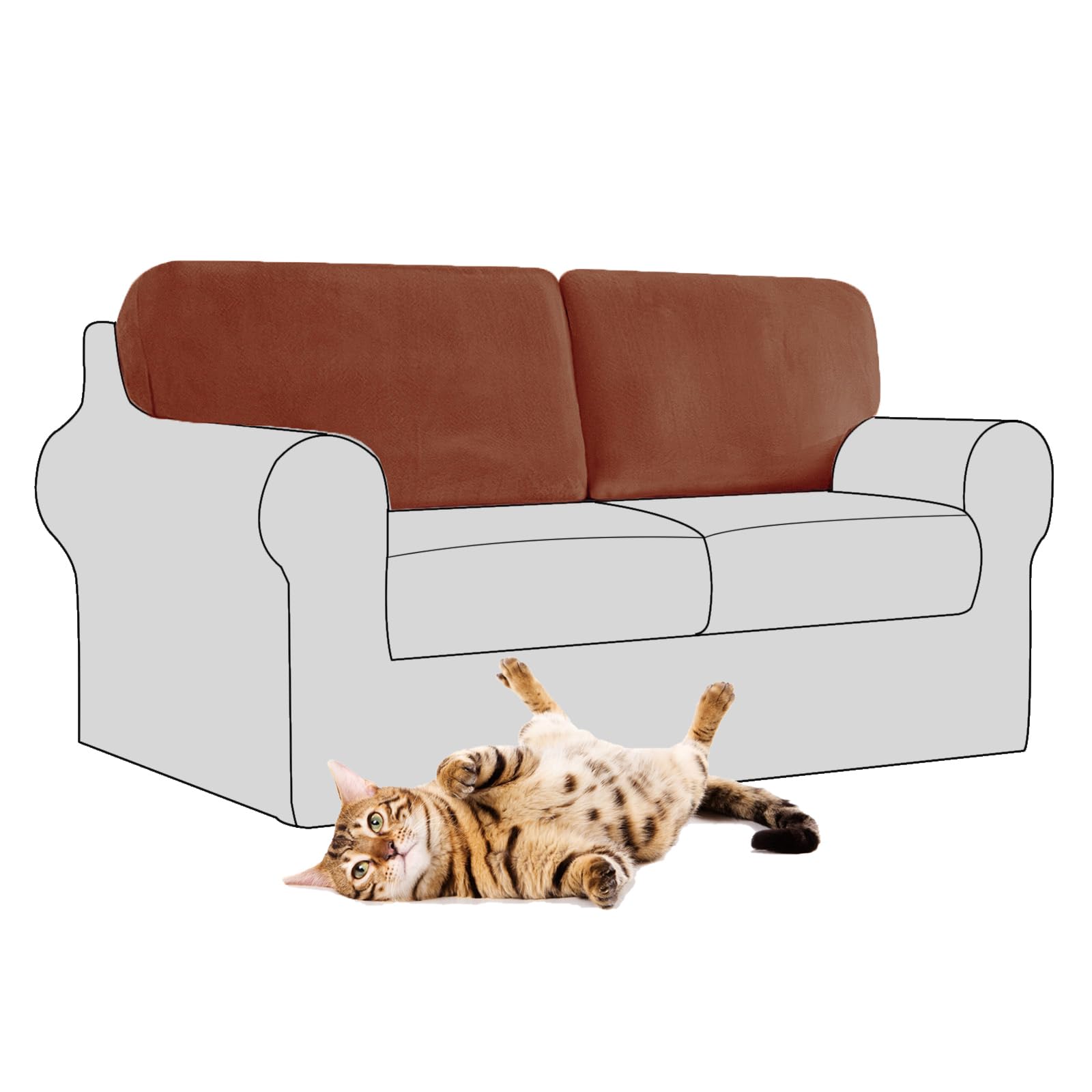 SYLC Stretch Velvet Sofa Backrest Cover, Back Cushion Covers Non-Slip Sofa Cushion Slipcovers for Couch Chesterfield Caravan RV Dinette (Sunset Coffee,2 pcs Square L) โ image 1