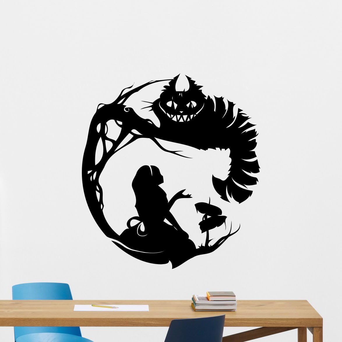 Alice In Wonderland Wall Decal Cheshire Cat Cartoon Poster Vinyl Sticker Kids Teen Boy Room Nursery Bedroom Wall Art Decor Mural 122crt