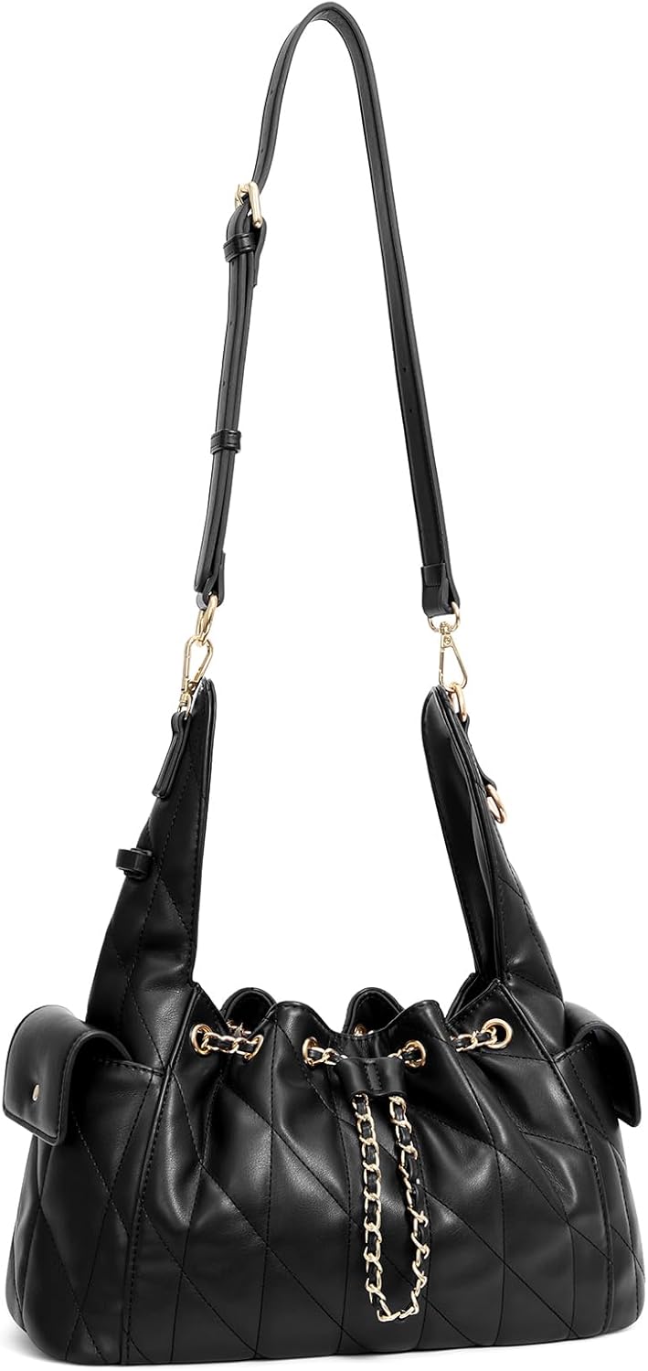 CLUCI Quilted Leather Handbag, Soft Tote Bags for Women with Adjustable Strap, Crumpled Shoulder Purse Tabby Slouchy Hobo Bag - Image 9