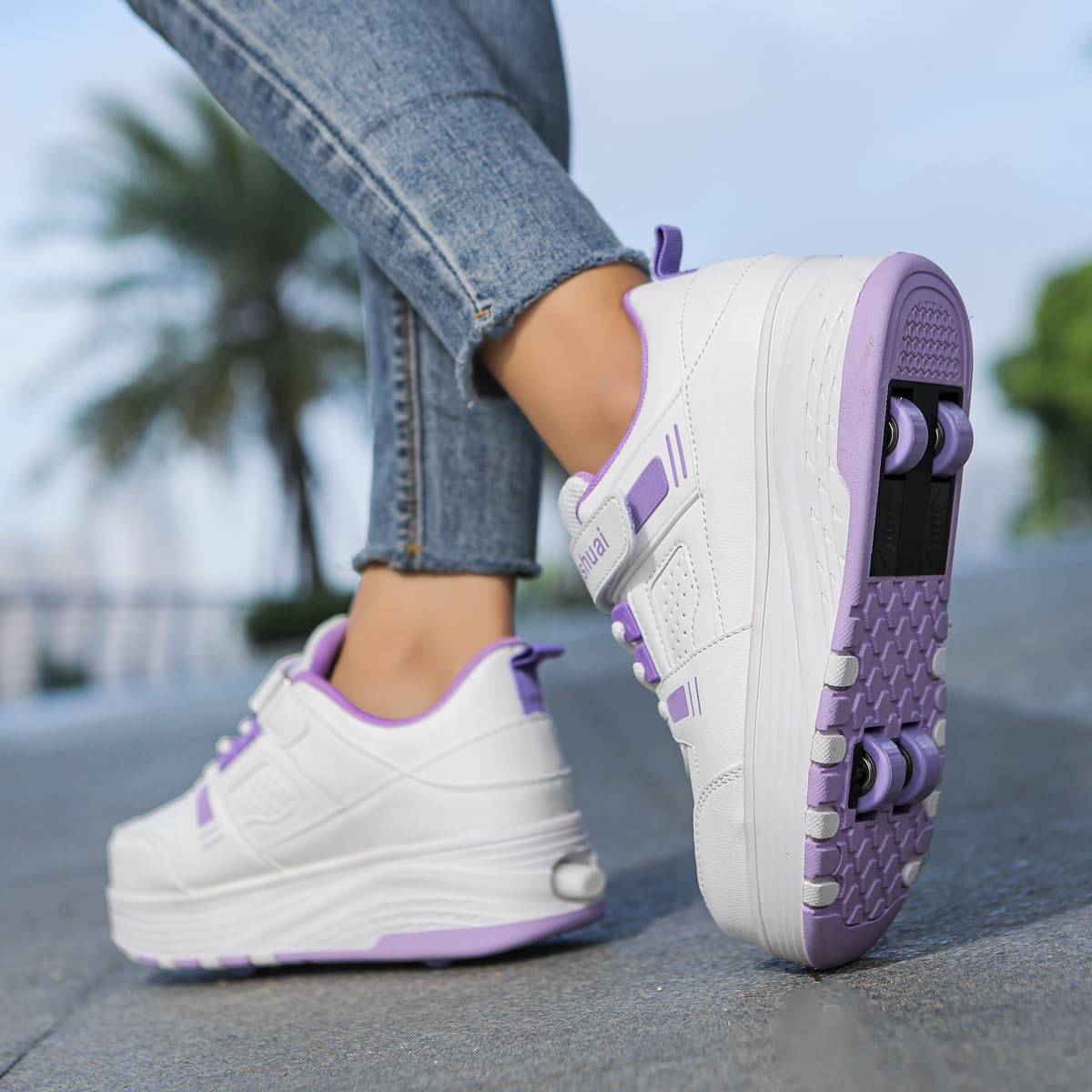 Schuhe mit Rollen für Jungen und Mädchen, Kinder Rollschuhe mit 4 Versenkbaren Rollen 2-in-1 Turnschuhe & Skateboardschuhe Rollschuhe für Draußen Größen 32–40