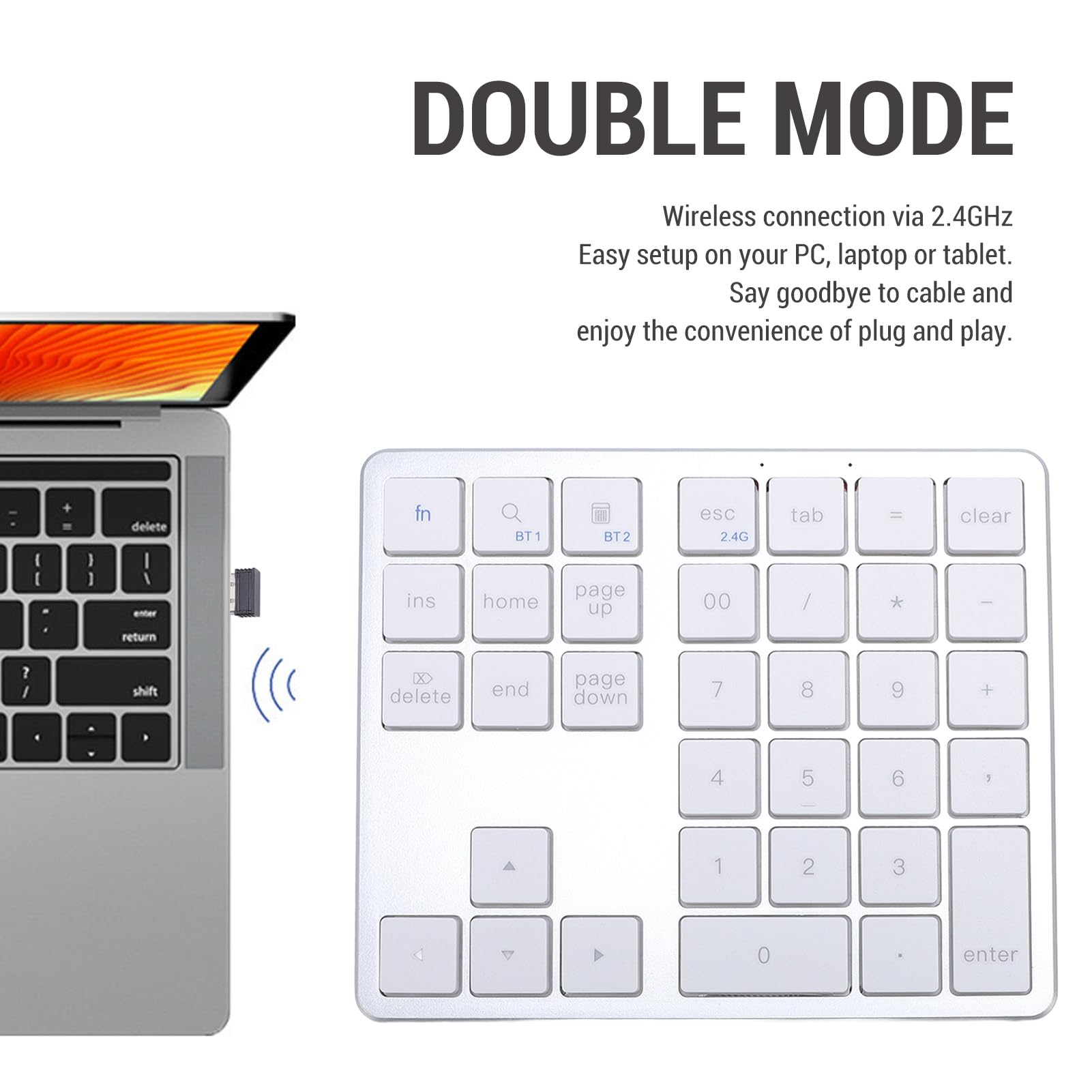 LICAEVEY CAMPARE NUMERE BUETOOTH Wireless per Laptop - Tastiera Numerica Ricaricabile a 35 Tasti a Doppia modalità, Universale Numpad per Vittorie Android PC e Tablet (Silver White)