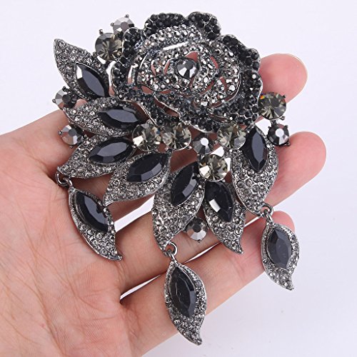 Image of EVER FAITH Rose Flower Leaf Brooch Pendant Austrian Crystal