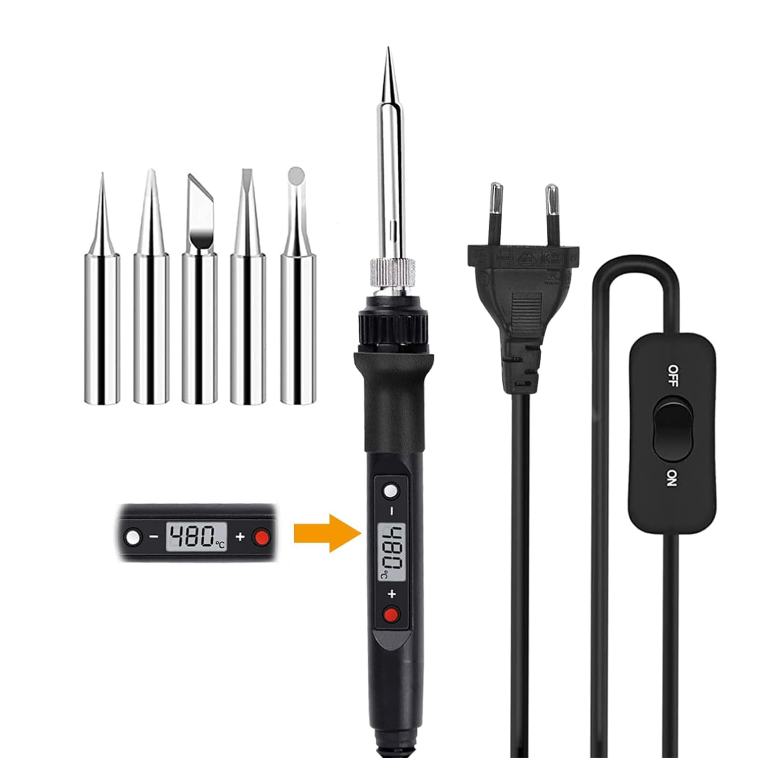 Serplex® Soldering Iron Kit with 5 Different Soldering Tips, 80W/220V 200-500°C Temperature Adjustable Soldering Iron with LCD Digital Display Welding Tool Fast Heating Solder Iron