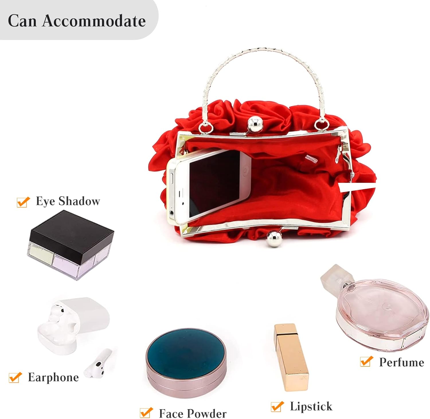 CORIOS Women Evening Bag Rose Shaped Clutch Bag Satin Handbag Small Shoulder Bag with Kiss Lock