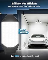 Vista 2 de SEOBIOG Paquete de 2 luces LED de garaje, ultra brillantes de 200 W, 20000 lúmenes, luces de garaje de 6500 K con paneles deformables, iluminación