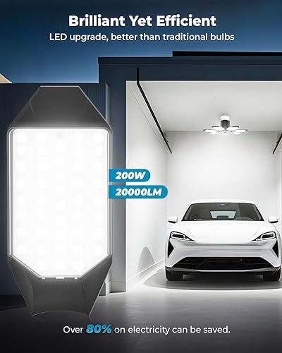 Miniatura 2 de Paquete de 2 bombillas de luz de garaje, ultra brillantes 250 W 25000 lúmenes, luz de techo de 6500 K con 7+1 paneles deformables para garaje,