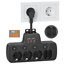 PD20W Presa Multipla Salvaspazio con USB,Ciabatta Multipresa con Interruttori Indipendenti,Ciabatta Elettrica 5 Posti con PD20W e QC18W Ricarica Rapida Adattatore Multipresa 5 Presa Schuko Parete,Nero