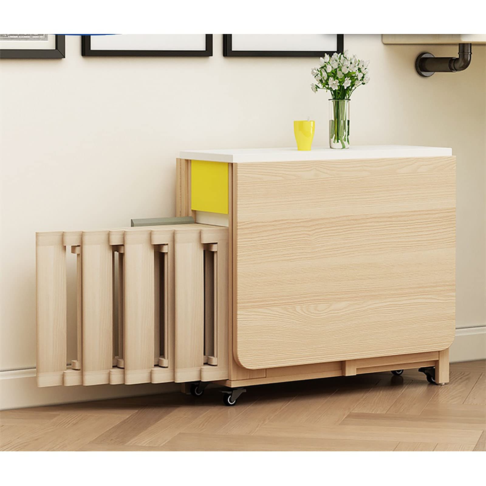 COYEUX Set Tavolo Pieghevole Allungabile, con 4 Sedie Tavolo Ribaltabile Multifunzione, Mobile in Legno, per Cucina Sala da Pranzo Soggiorno Ristorante-1.4m