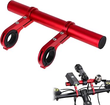 Bike Handlebar Extender, 8" Handlebar Extension with Two Mounting Clamp Brackets, Multifunctional Aluminum Alloy Bicycle Handlebar Extender for Headlight Speedometer Phone Mount Red