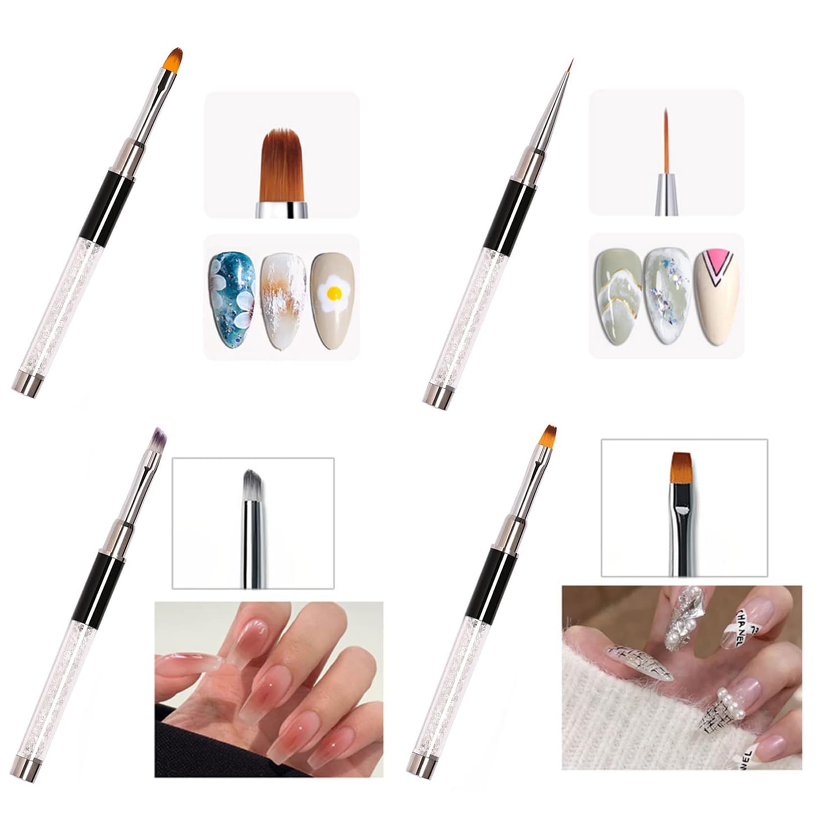 Pinceles para Uñas Decoracion, (5 Piezas) Arte de Uñas, Pincel uñas Acrilicas de UV Gel para Decoración de uña, DIY Nail Art Designs, Negro