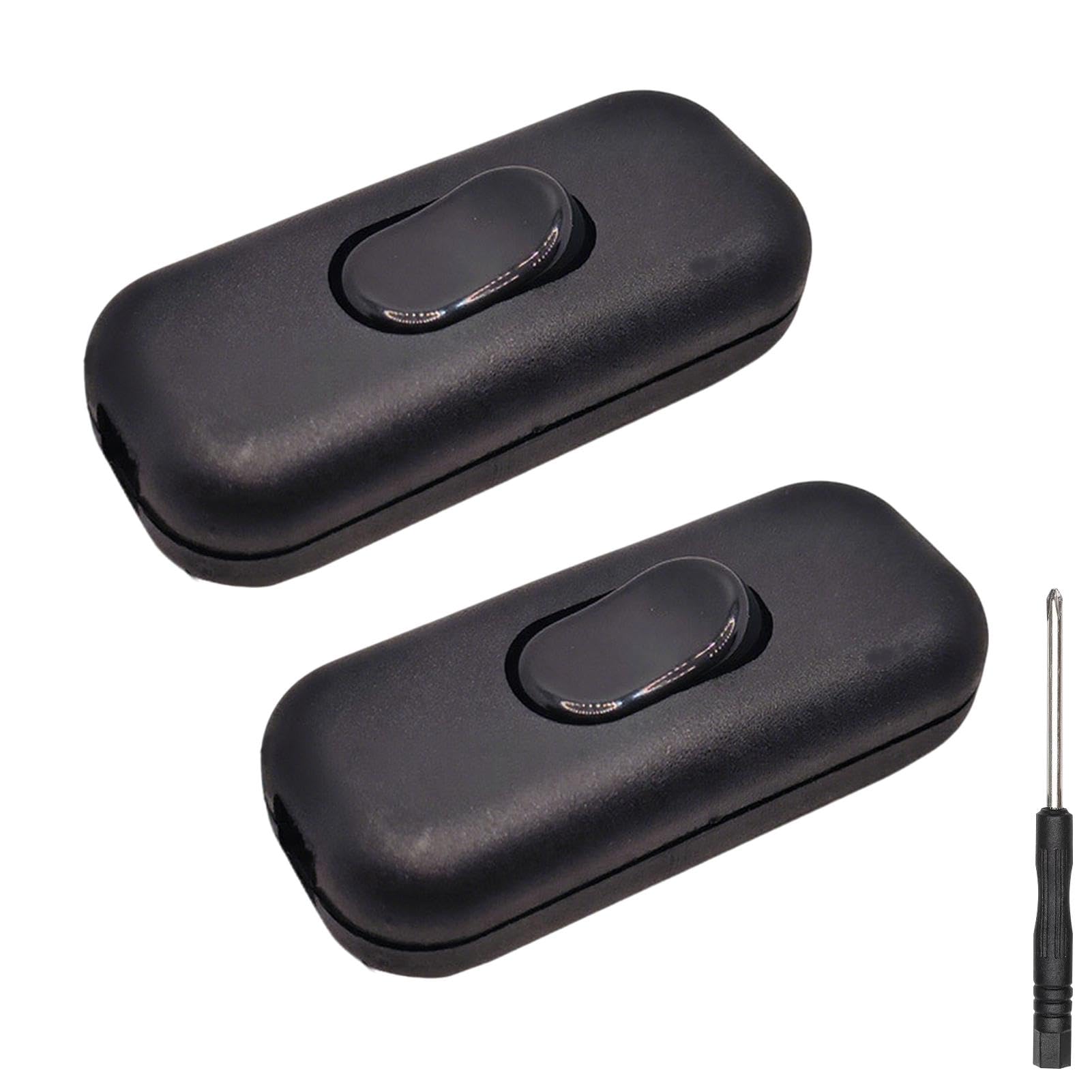 2 PCS Inline Light Switch, Black Low Profile Inline Cord Switch, 6A/250V, Easy Installation for Table Lamps, Bedside Lamp and More, Black