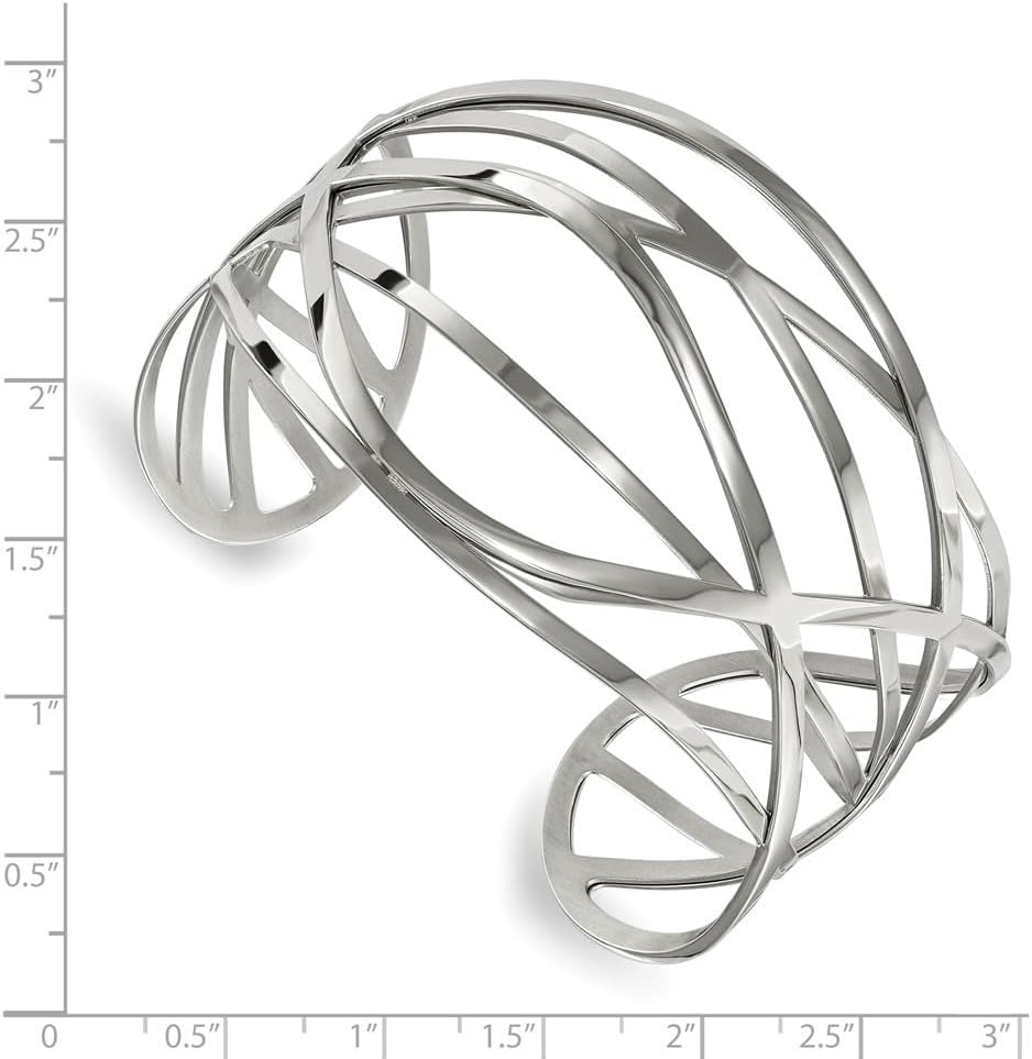 Stainless Steel Polished Cuff Bangle Bracelet 7"