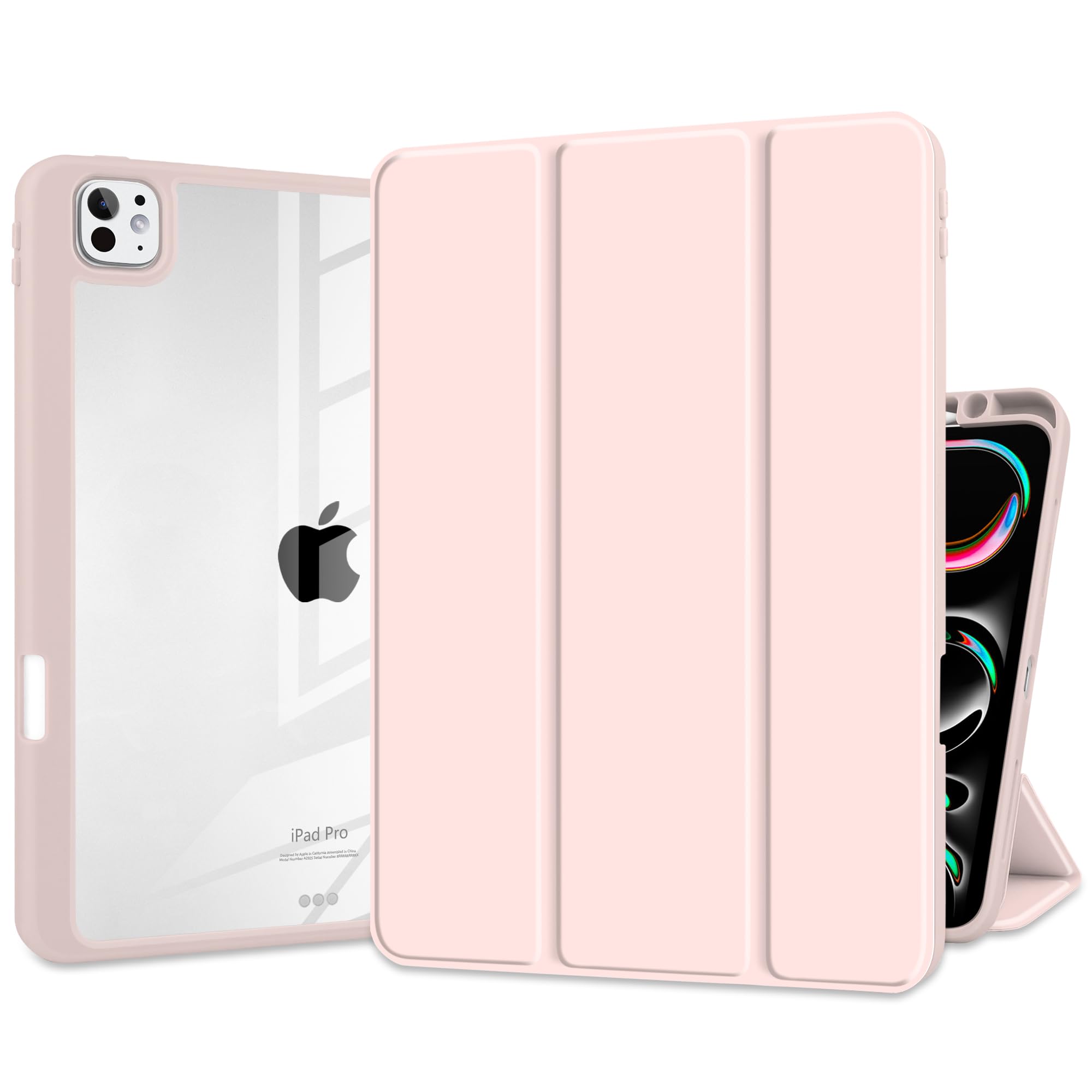 Batianda Hybrid Case for iPad Pro 13-inch 2025 M5 2024 M4 Chip [Built-in Apple Pencil Slot] Stylish Design Trifold Stand Premium Cover with Clear Back