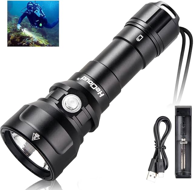 WholeFire Diving Torch Super Bright 2000 Lumens 120M Underwater Flashlight Professional Scuba Snorkeling IPX8 Waterproof PM70 LED Torch Dive Lights with Charger