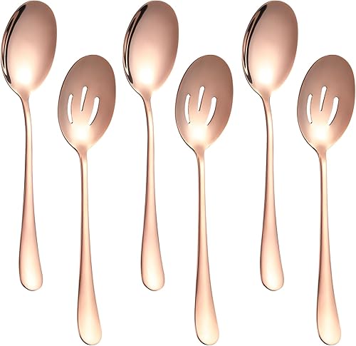 Miniatura 8 de Juego de 6 cucharas de servir, cuchara de servir de 8.7 pulgadas, incluye 3 cucharas de servir y 3 cucharas ranuradas, cucharas de banquete de bufé
